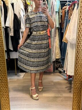 Vintage Lady Carol Pleated Midi Dress (belt not included)